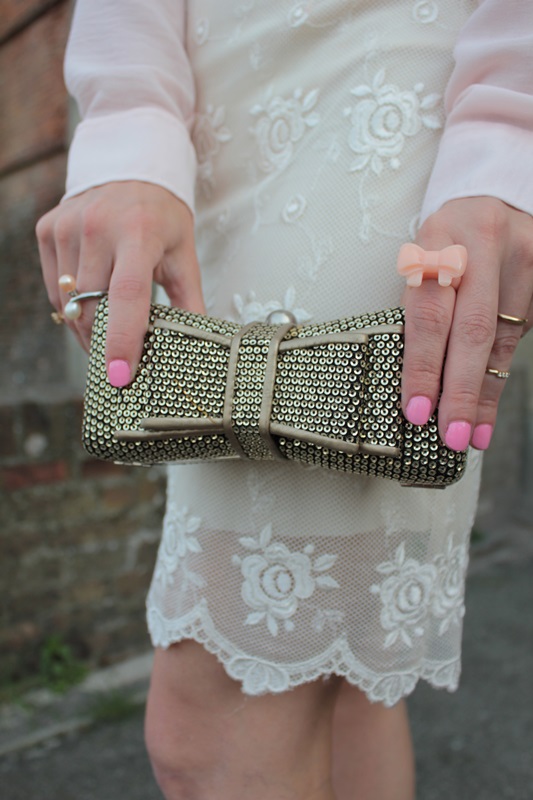 Baby pink shirt and lace skirt