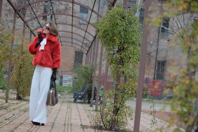 Faux Fur coat (Blood Orange and Total white)
