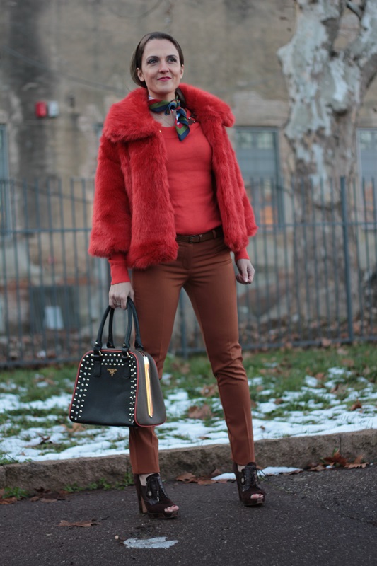 Orange Brown Outfit (Faux Fur Coat - Winter season 