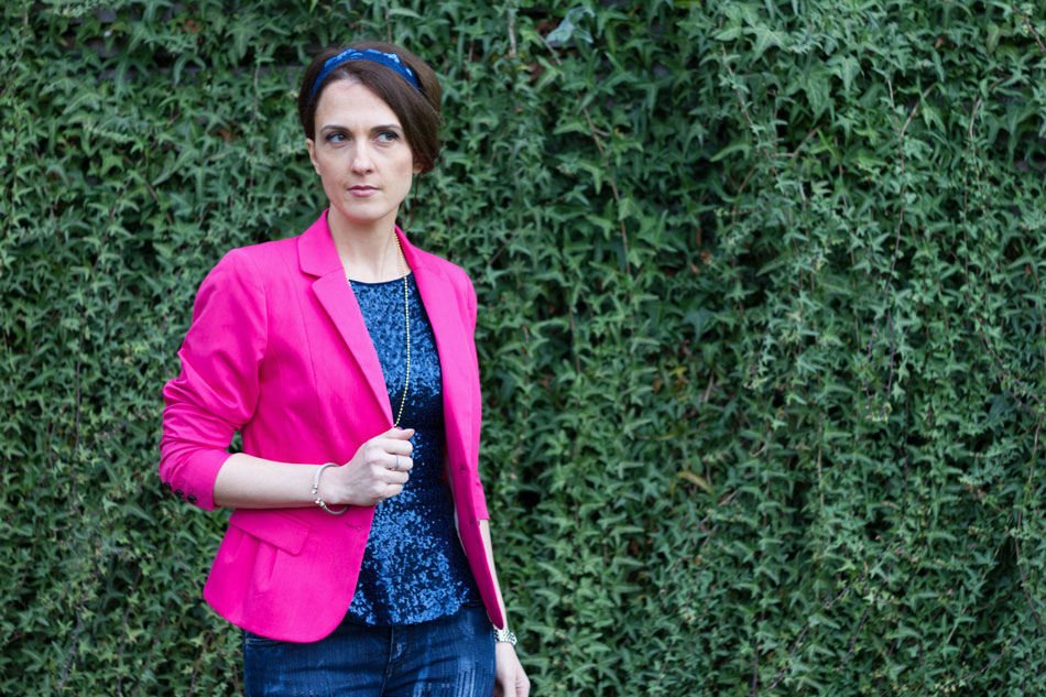 Hot Pink Blazer and blue