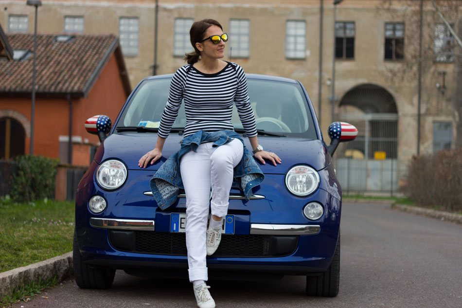 Spring outfit (A striped Top and Withe Pants) 1