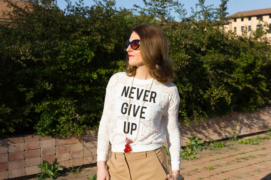 Lace sweatshirt outfit of the day on your fashion blog