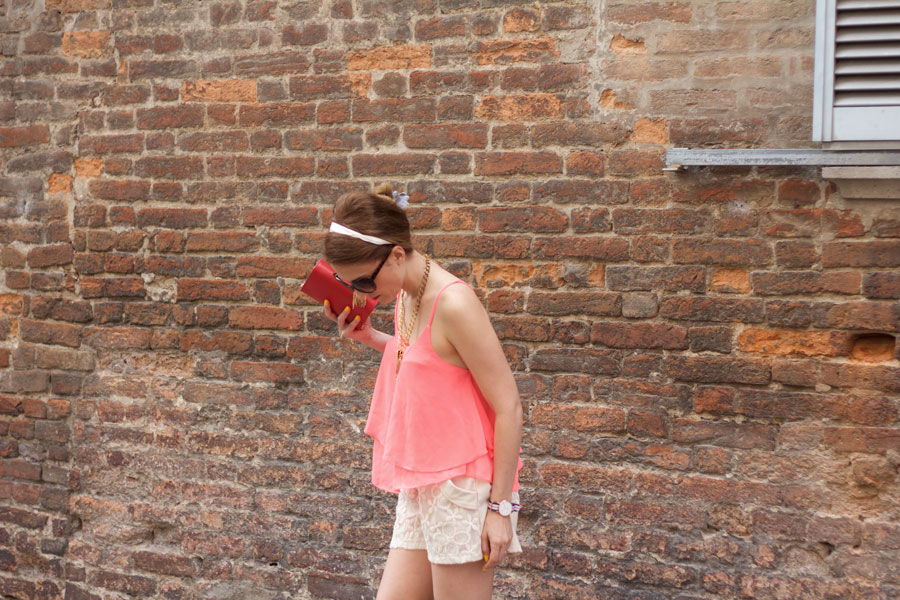 Lace Shorts Volant Top (coral and beige)