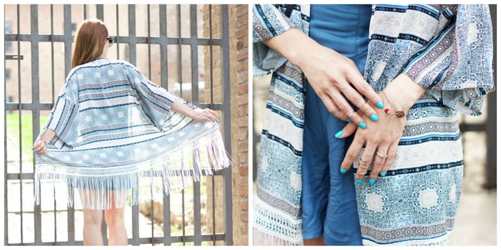 Kimono-Romper- frange midi