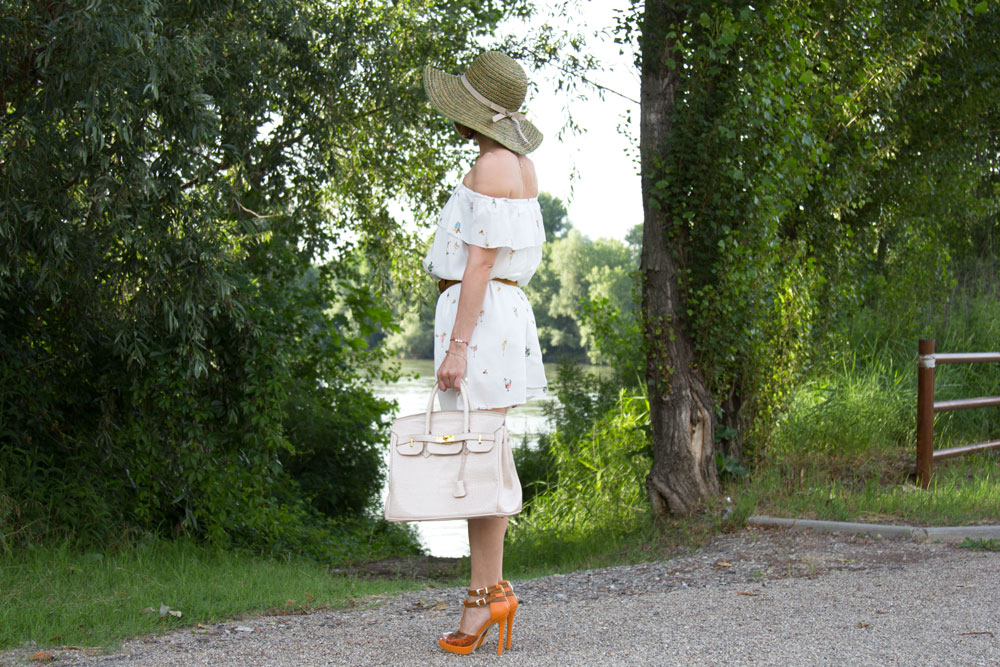 Off Shoulder dress and Python sandals (Spring outfit)