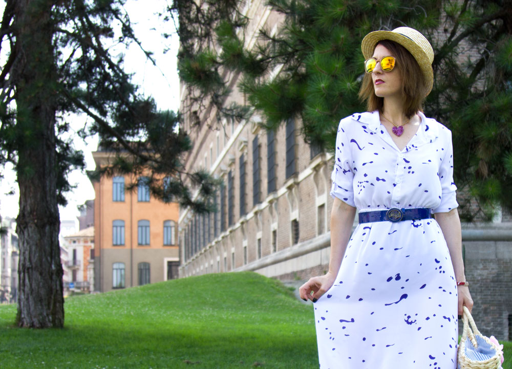 Long Shirt Dress, Fashion blogger, Maggie Dallospedale, Boater hat, Italian fashion blogger, USA Fashion Blogger
