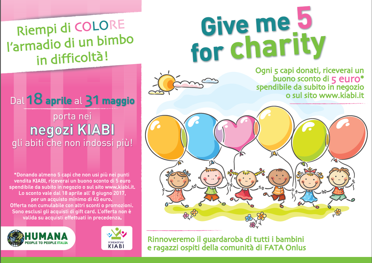 Iniziativa Kiabi "Give me 5 for charity", la nuova iniziativa Kiabi in collaborazione con Humana